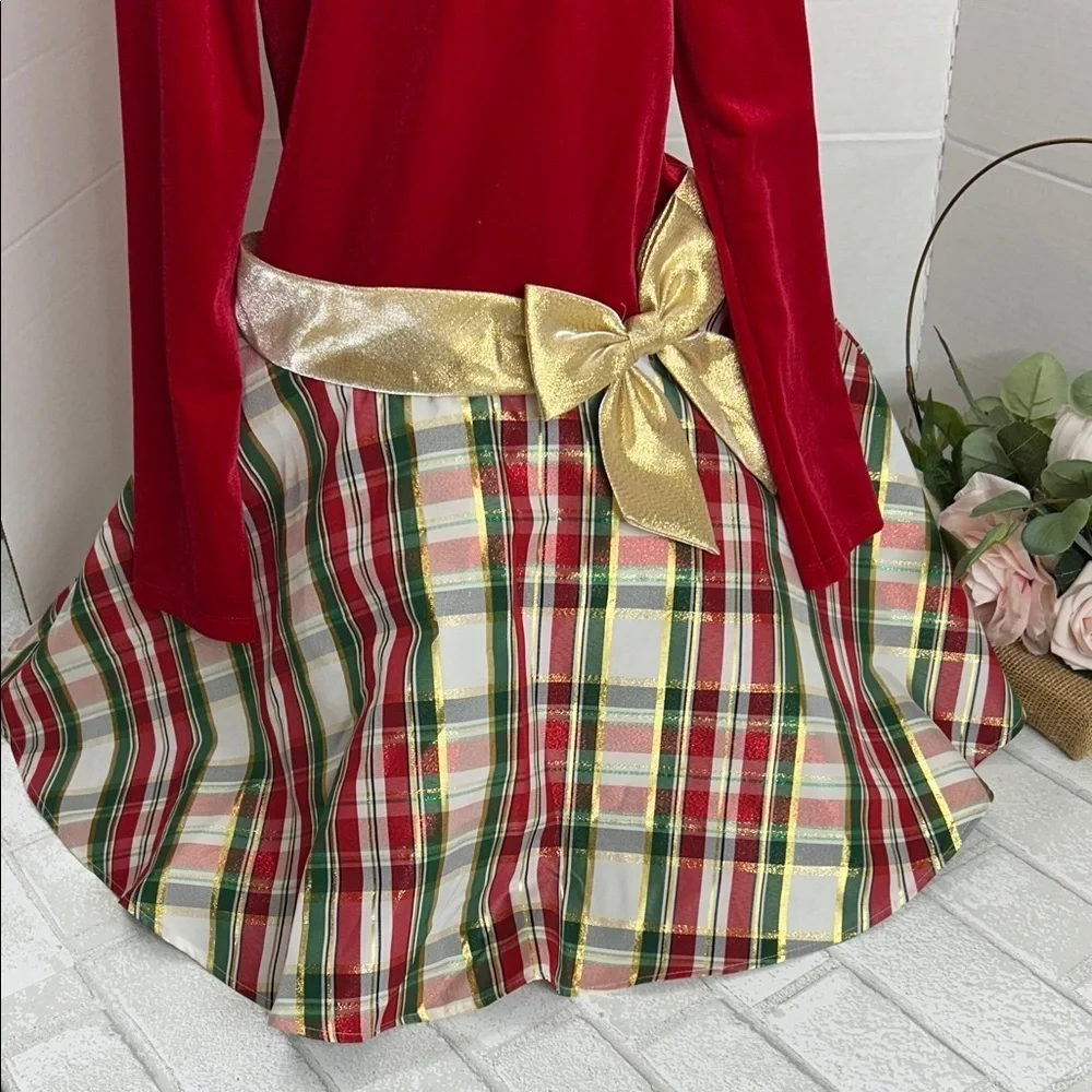 Red and Gold Plaid Dress with Bow